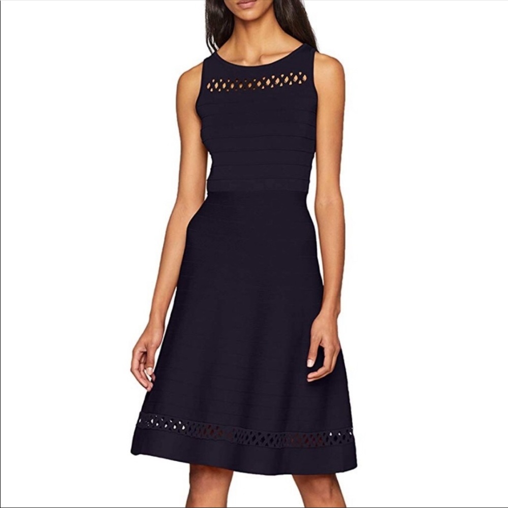 French Connection Kai Crepe Fit and Flare Dress, black, size 2